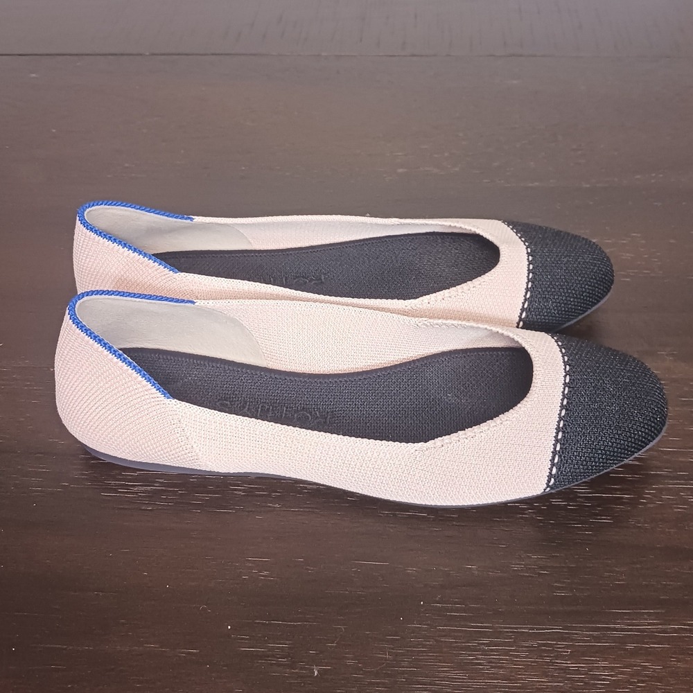 Rothy's Pink Black Cap Round Toe The Flat Knit Ballet Flats Women's Size 6